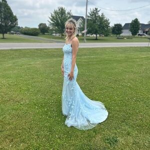 Elegant Light Blue Lace Gown